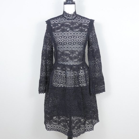 & Other Stories Dresses & Skirts - & Other Stories Black Lace High Neck Puff Shoulder Long Sleeve 8 Victorian Dress